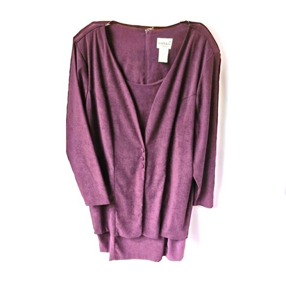 NWOT FASHION BUG Vintage PlumโLongSleeve Layered Faux Suede Jacket Dress - Picture 1 of 15